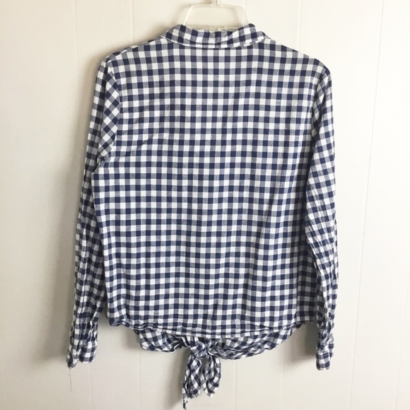 Eden & Olivia womens plaid button front plaid shirt White/Blue Size M Tie Front - Picture 3 of 3